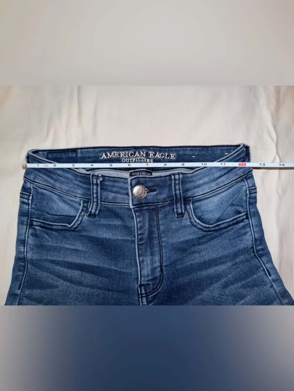 American Eagle Outfitters Blue Skinny Jeans with Back Pocket Wave Stitch - Picture 7 of 11